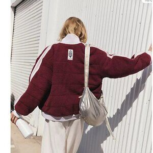 Free People Fleecy Sherpa Scrunchy Pippa Jacket Womens XS Maroon Red Athleisure